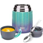 MAXSO Soup Thermo for Hot & Cold Food for Adults Kids, 17 oz Vacuum Insulated Steel Lunch Container Bento Box with Spoon, Leakproof Thermal Food Jar for School Office Travel - Rainbow