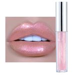 Lip Gloss Metallic Lipstick Pink Glitter Lip Gloss Non-Stick Cup Pink Liquid Lipstick Long-Lasting Lip Gloss, Pink Liquid Lipgloss for Shiny And Sparkle (#07)