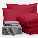 Bare Home Bed-in-A-Bag 8 Piece Comforter & Sheet Set - Split King - Goose Down Alternative - Ultra-Soft 1800 Premium Bed Set (Split King, Red/Light Grey)