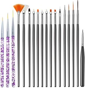 Lot de Pinceau Nail Art, 15 pièces Pinceau Ongle Nail Art, 3 pièces Pinceaux en Détail à Ongles, Dessin Stylo Ensemble Outil À Ongles Pour Aquarelle Nail Art Pinceau, Noir + Violet