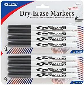 BAZIC Products Dry Erase Marker Black Fine Tip, Whiteboard Pen Marcador, Low Odor Markers White Board Pens for Office School Supplies (4/Pack), 2-Packs