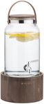 Navaris Drink Dispenser with Tap - Glass Drinks Dispenser with Handle and Wooden Stand for Water, Juice, Lemonade - Mason Jar Cocktail Jug - Easy to Clean - 5.9QT (5.6L) Capacity