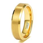 6mm Gold Tungsten Carbide Rings Wedding Bands for Men Women Matte Finish Beveled Edges Comfort Fit Size 9