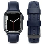 ZZL Genuine Leather Bands Compatible for Apple Watch Bands 46mm(Series 10) 45mm 44mm 42mm Men Women, Soft Vintage Genuine Leather Replacement Strap for iWatch Series 10 9 8 7 6 5 4 3 2 1 SE, Retro Brown (Midnight Blue - Midnight Blue Stitching + Black Adapter, 42mm / 44mm / 45mm - 6.1" - 8")