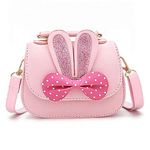 Little Girl's Bowknot Shoulder Bag Handbag, Cute Rabbit Ear Bow Crossbody Purse, PU Shoulder Handbag for Kids Girls Toddlers (Pink)