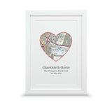 Personalised heart map print | New home, Anniversary, Wedding Gift (A4-30x21cm, Print & Standard Frame)