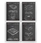 Magic Posters Gaming Patent Prints - Set Of 4 - Gamer Poster Gift Vintage Blueprint Retro Girls Boys Video Games Room Wall Art Bedroom Original Decor Merchandise Classic Old - Frame Not Included