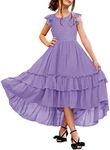 HOSIKA Girls Lace Boho Flower Girl Dress Ruffle Sleeve A-Line Formal Dresses for Wedding Party 6-12 Years, Purple, 8 Years