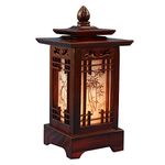 Carved Wood Table Lamp Handmade Traditional Korean Hanok Window Design Vintage Lamp Nightlight Art Home Deco Lantern Brown Asian Oriental Bedside Bedroom Accent Unusual Retro Light (Pagoda)