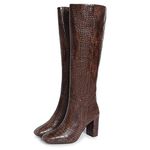 SaintG Women Croco Print Brown Vegan Leather Knee High Boots, 5 UK