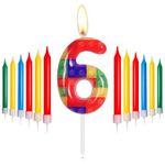 Building Blocks Birthday Candles, Red, Yellow, Green, Blue Number 6 Candles for Cake, Pixel Party Candles, Building Block Themed Birthday Cake Candles for Boys Girls 6th Birthday Decorations Supplies