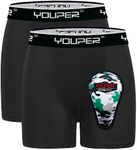 Youper Youth Brief w/Soft Athletic Cup, Boys Underwear w/Baseball Cup (2-Pack), Black, Medium