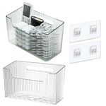 Set Of 2 Storage Organizer Bins Wall Mounted Organizer Basket, Shower Caddy Stackable Clear Plastic Makeup Organizer Adhesive Hanging Bin for Bathroom, Kitchen, Cabinet, Pantry, BPA Free, Large, Clear