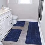 Pauwer Bathroom Rugs Sets 3 Piece, Non Slip Bath Mats for Bathroom Floor, Shaggy Microfiber Bath Rugs, Absorbent Bathroom Mats Carpet, Bathroom Runner Shower Mat with U Shaped Toilet Rug, Navy Blue