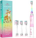 Kids Electric Toothbrush Toddler Toothbrush Age 2-4-8-12 Girls Electric Toothbrush with Timer Rainbow LED Light Up Vibrating Toothbrush Battery Operated Childrens Sonic Tooth Brush (Pink Giraffe)