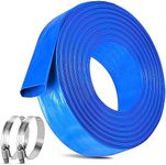 1.25 IN x 60FT Pool Backwash Hose Heavy Duty Drain Discharge Double PVC Layflat Hose with 2 Clamps, Weatherproof Burst Resistant for Water Transfer, Sump Pump, Pool Filter, Pool Drain (18.3M,Blue)