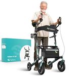 Helavo All Terrain Upright Walker with Flat-Free Solid Rubber Tires - Arthritis Rollator - Outdoor Stand Up Walker for Seniors - Tall Standing Rollator with Seat
