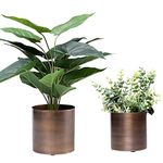 MyGift Antique Bronze Tone Metal Cylindrical Indoor Plant Pot, Succulent Planters Flower Pots, 6 and 5-inch, Set of 2 - Handcrafted in India