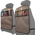 Lusso Gear Heavy Duty Kick Mats (2 Pk) - Back Seat Protector, Sag Proof, Waterproof, Car Back Seat Cover for Kids Who Make Big Messes, 3 Reinforced Storage Pockets, Premium Oxford Fabric (Gray)