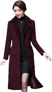 Haitpant Women's Autumn Winter Blend Wool Coat Korean Mother's Woolen Jackets Long Thicken Faux Fur Overcoat, Purple, Medium