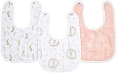aden + anais essentials Snap Baby Bib, 100% Cotton Muslin, 3 Layer Burp Cloth, Super Soft & Absorbent for Infants, Adjustable with Snaps, Pack, blushing bunnies, 23x34cm (AD134)