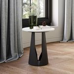 POVISON 15" Small Round Side Table Living Room End Table with Sintered Stone Top, Versatile Modern Side Table as Coffee Table, Drink Table, Sofa Table, Bedside Table for Home Office