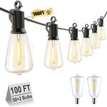 100FT Outdoor String Lights with 50+2 LED Edison Bulbs Dimmable, Waterproof Exterior Patio Lights, Connectable Shatterproof ST38 Hanging Lights for Backyard Garden Balcony Party, 2700K Warm White