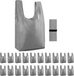 BeeGreen Grey Reusable Grocery Bags Bulk 20 Pack, Reusable Shopping Bags Extra Large 50LBS, Machine Washable Kitchen Reusable Bags Heavy Duty, Foldable Tote Bags w Handle for Groceries