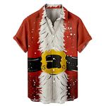 ZDDO Christmas Mens Button Down Shirts, Short Sleeve Xmas Costumes Santa Claus Printed Loose Fit Casual Bowling Shirt, 023*red, 3X-Large