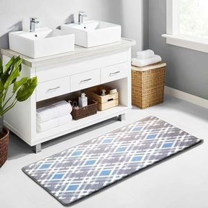Luxe Home Columbo Anti-Fatigue Kitchen Mat - 51x99 cm Non-Slip Cushioned Comfort Mat - Blue Plaid Pattern Standing Desk Mat - Waterproof and Easy to Clean for Home and Office
