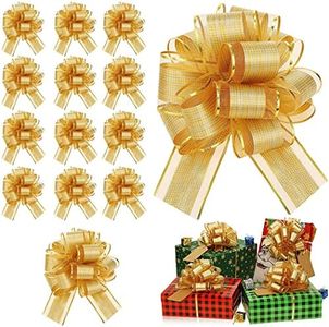 20 Pieces Large Pull Bows for Gift Wrapping Ribbon Pull Bows Gift Bows for Holiday Decoration Baskets Gift Present Wrapping Bows (Gold)