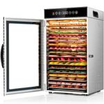 Kwasyo Commercial Food Dehydrator Machine 18-Tray, 800W Fast Drying Dehydrater, 24H Timer, LED Display, Stainless Steel Dehydrator for Meat Jerky Beef Fruit Herb