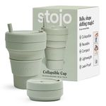 STOJO Titan Collapsible Travel Cup with Straw - Sage Green, 24oz / 710ml - Reusable to-Go Pocket Size Silicone Cup for Hot & Cold Drinks - Camping and Hiking - Microwave & Dishwasher Safe