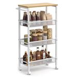 VASAGLE Slim Rolling Cart, 4-Tier Storage Cart, Narrow Cart with Handle, 8.7 Inches Deep, Metal Frame, for Kitchen, Dining Room, Living Room, Home Office, Oak Beige and White ULRC033W09