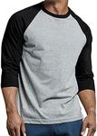 Men's Raglan Baseball Tee Shirt - Casual T-Shirts, Black / Lt.grey, X-Large