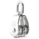 Vinayakart Double M 25 Pulley , Swivel 304 Stainless Steel Heavy Duty Rigging Lifting Wheel Fixed Wire Rope, 25 mm Double Pulley Block for Loading Capacity 150 kg 1Pcs