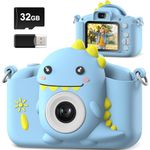 Hangrui Kids Camera, 20MP Kids Digital Dual Lens Camera with Silicone Case 2.0 Inch IPS Screen 1080P Video Camcorder, 32GB Card,Shockproof Childrens Camera Toy for Boys & Girls Age 3-12(Blue)