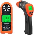 BTMETER Mini Anemometer Digital Air Flow Meter & Infrared Thermometer (-58℉-1292℉)(Not for Human Temp)