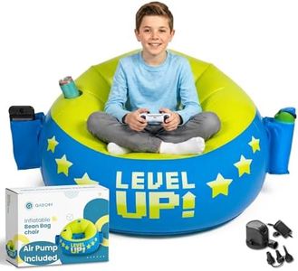 Qadory Inflatable Gaming Chair for Kids – Supports Up to 300 lbs, Includes Air Pump, Cup Holder, 2 Pockets – Durable Bean Bag Seat, Comfy Kids Gaming Chair & Top Gamer Chairs for Kid Room