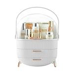 Multi-Function Make Up Case Dustproof Cosmetic Storage Box, Organizer Skin Care Products Jewelry Organizer Finishing Box for Bedroom Bathroom Desktop, White