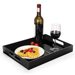 Cilinta Acrylic Serving Trays with Handles, 16"x 12" Rectangle Sturdy Breakfast Trays, Black Decorative Trays Organiser for Bedroom, Living Room, Bathroom, Hospital and Outdoors