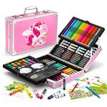 WISHKEY 145 Pieces Art Set for Kids with Unicorn Theme Storage Case, Art and Craft Supplies Kit for Drawing and Painting with Oil Pastel, Water Color, Color Pencils, Sketch Pen (Pack of 1 Pink & Blue)