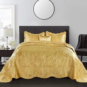 Serenta Quilted Satin 4 Piece Bedspread Set, King, Gold