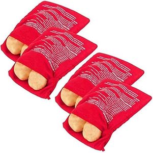 Pack of 4 Microwave Potato Cooker Dropbyy Reusable Microwave Bag for Potato Express Pouch Cooking in Just 4 Minutes Red