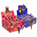 Pure Temptation Choco Filled Waffle Cone Gold Chocoblast + Joy Strawberry Flavour Chocolate Box Display Stand- Chocolate Pack Of 2 (Each Pack Contains 36 Pcs) (Chocolate+Strawberry Flavour) - 989 Gm