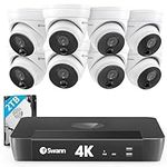 Swann Home NVR Dome Security Camera System with 2TB HDD, 8 Cam 8 Channel, 4K HD, PoE, Indoor & Outdoor Wired Surveillance Security Cameras, Night Vision, Heat Motion Detection