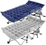 Fenbeli Folding Camping Cot for Adults, 2 Pack Heavy Duty Sleeping Cots with Carry Bag, Double Layer Oxford Portable Travel Camp Cots for Outdoor Camp Beach Home Office (Blue Pad & Gray Pad, 2PACK)