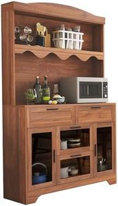 Janmer Home Large Farmhouse Kitchen Pantry Storage Cabinet with Microwave Stand, Freestanding Hutch Cabinet with Buffet Cupboard, Drawers and Acrylic Doors for Dining Room, Living Room (Retro, Walnut)