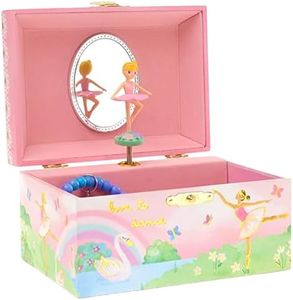 Jewelkeeper Girl's Musical Jewelry Storage Box with Spinning Ballerina, Rainbow and Gold Foil Design, Swan Lake Tune