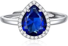 ChicSilver 9mm Pear Cut Teardrop Birthstone Promise Ring for Her, 925 Sterling Silver Simulated Blue Sapphire Gemstone Anniversary Wedding Engagement Band Rings for Women September Birthstone Jewelry